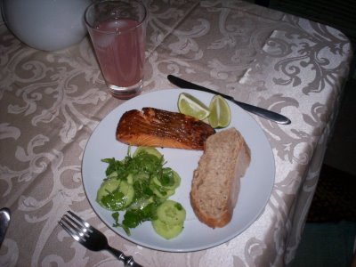 Lime-Marinated Broiled Salmon with Cucumber & Watercress Salad
