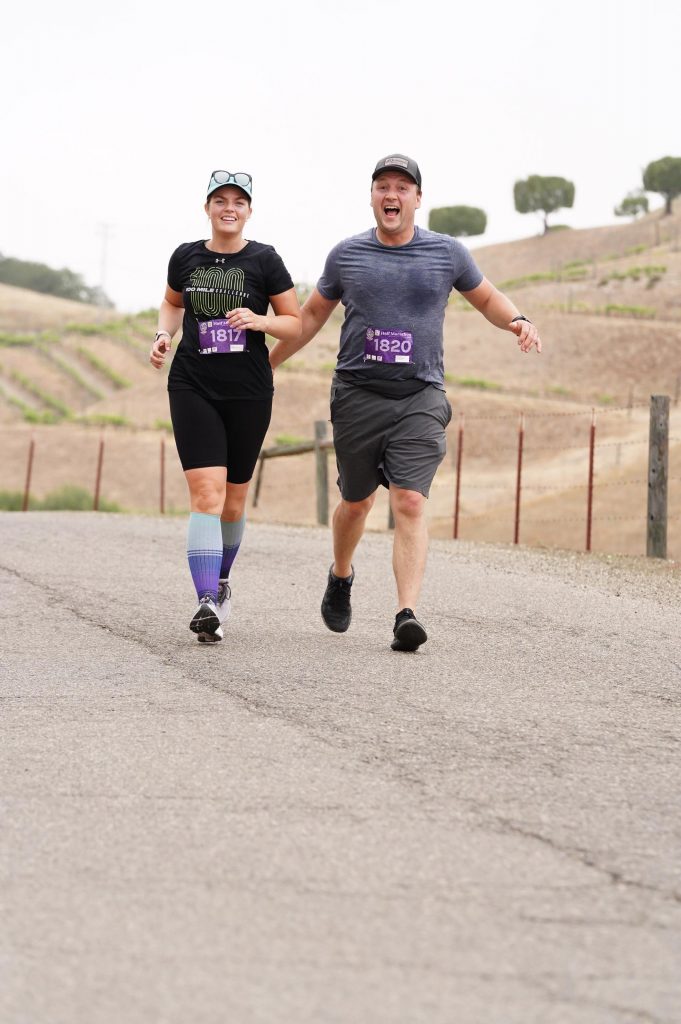 man and woman running